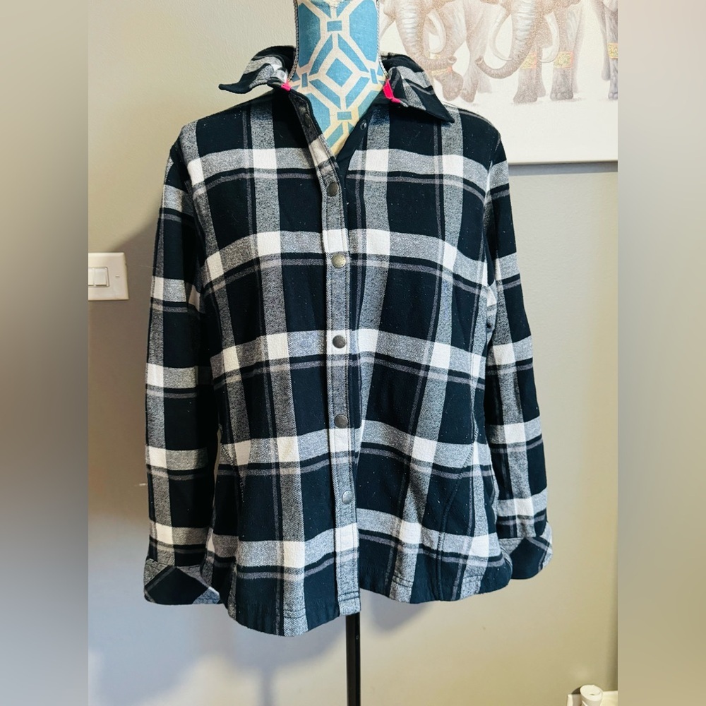 Orvis Womens XL Pinnacle Fleece Lined Flannel Shirt Jacket Shacket Checkers